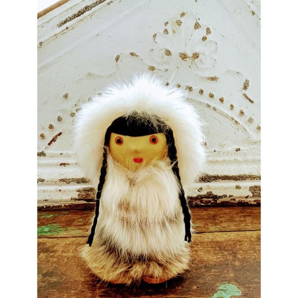 Vintage Rabbit Fur Eskimo Doll Leather glass eyes - Picture 2 of 9